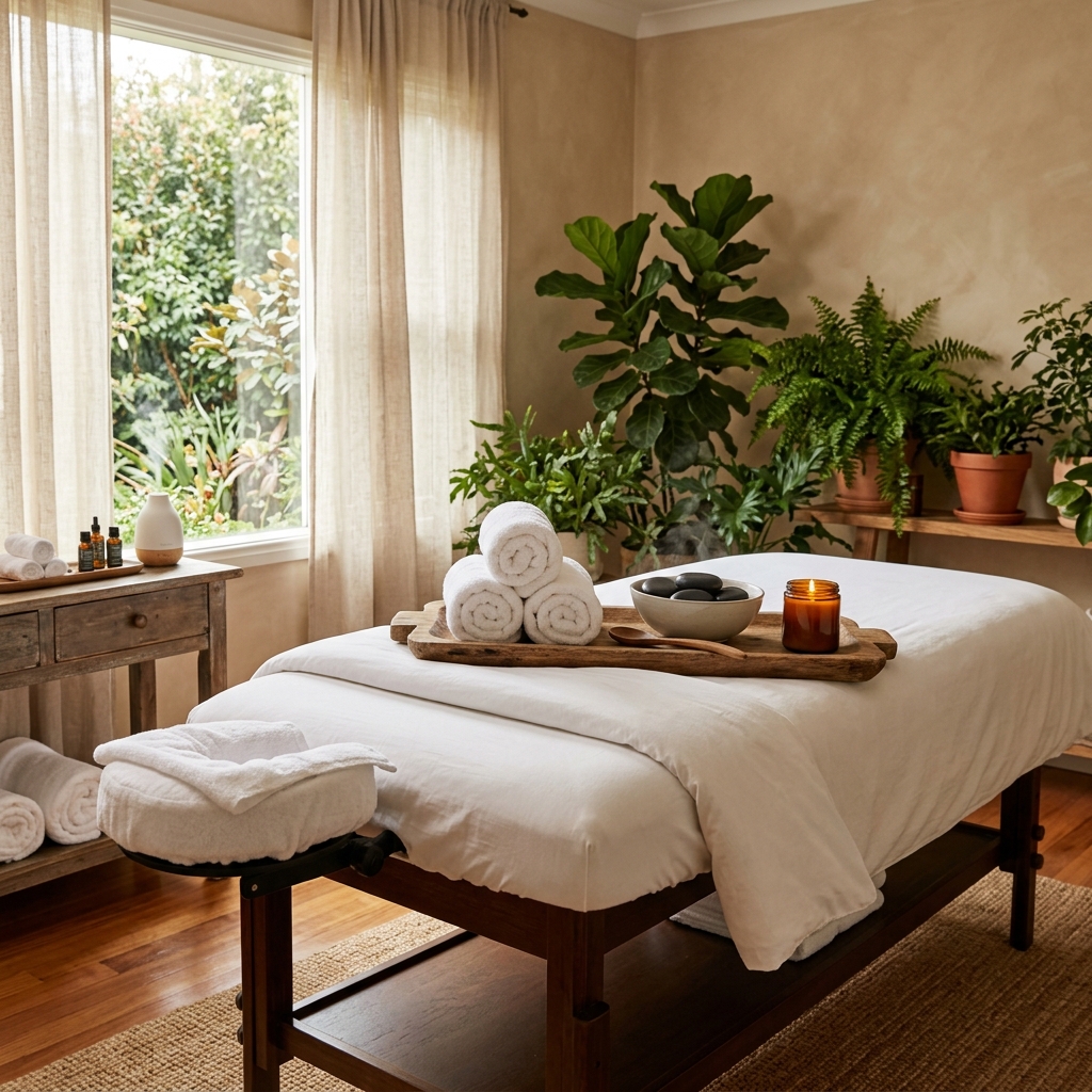 Serene spa massage table setup